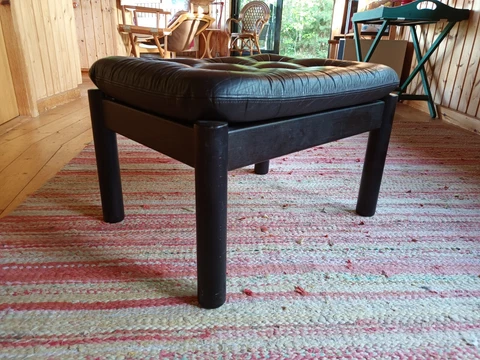 Leather Stool Vintage 70er Footrest Wood Danish 70s Ottomane Pouf Rykken Age 59 Cover