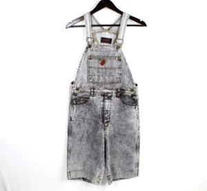 Vintage Leeman Shortalls Overall Shorts Womens 2 Medium Acid Wash Black - Picture 1 of 13