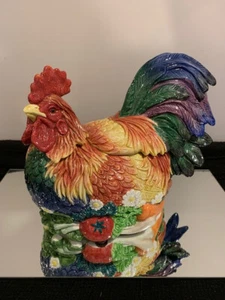 FITZ & FLOYD Coq Du Village ROOSTER TUREEN WITH LID AND LADLE EXCELLENT CONDITIO - Picture 1 of 17