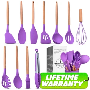 12 Pcs Purple Kitchen Utensils Set with Holder – Versatile Silicone Tools for Co - Picture 1 of 12