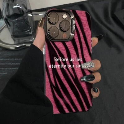 Case For iPhone 16 Pro Max 15 14 13 12 11 XR XS 8 Rose Zebra Stripes Phone Cover - Image 1 of 4