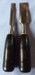 2 Used Stanley Chisel Black Handle Chisels 1/2 & 1 Inch U - Picture 1 of 5