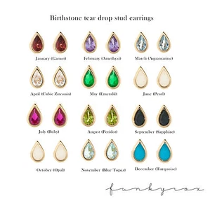 9ct gold birthstone rubover tear drop stud earrings / earring / stud / Gift box - Picture 1 of 26