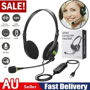 USB Headphones Computer Headset with Microphone Noise Cancelling For PC Laptop - Picture 1 of 12