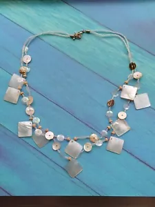 Double Stranded Mother Of Pearl & Shell Beaded Station Necklace - Picture 1 of 14