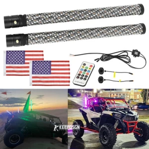 2X 2FT RGB Spiral LED Fat Whip Lights Antenna For Polaris RZR PRO R 2022-2024 - Picture 1 of 11