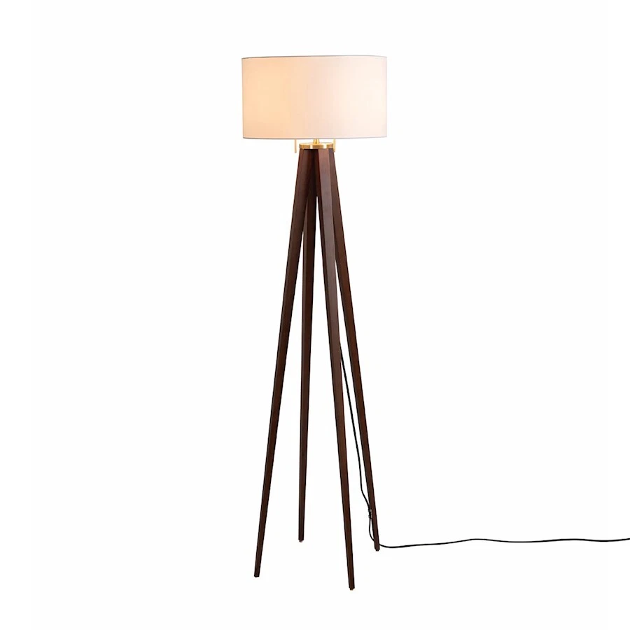 Nova California Quattro 1 Light Floor Lamp Walnut Wood/Brass/White - 20859DW