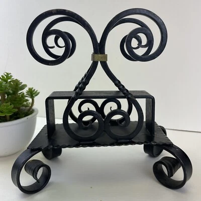 Black Wrought Iron Napkin Mail Holder Vintage Made In Austria Letter 7” Brass - Image 1 of 4