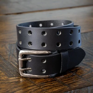 Herren VOLLNARBEN echtes Büffelleder Gürtel schwarz, doppelte Krappe, Made in USA - Bild 1 von 4