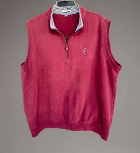 Peter Millar Mens 1/4 Zip Sleeveless Vest Burgundy S/B Chest Logo Golf Sz Large - Picture 1 of 17