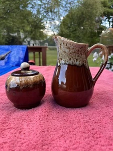 Jarra cubierta vintage Roseville Pottery marrón esmalte por goteo carrollton MO - Imagen 1 de 12