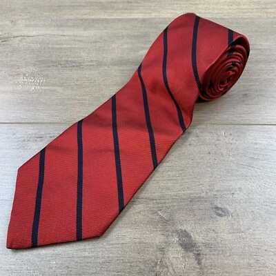 Corbata clásica de seda de Burberrys de colección hecha a mano en EE. UU. roja con diagonal azul marino Foto 1 de 4