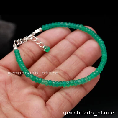 Brazalete de piedras preciosas facetadas rondelle de 4 mm de ónix verde genuino de plata de ley 925 7" Foto 1 de 4