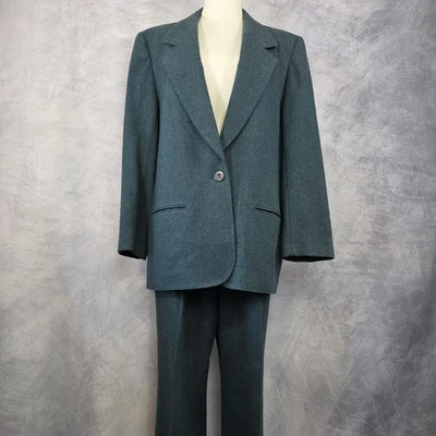 Vintage Pendleton Pantsuit Womens Medium Green Wool Blazer Trousers Made USA 80s - Image 1 of 4