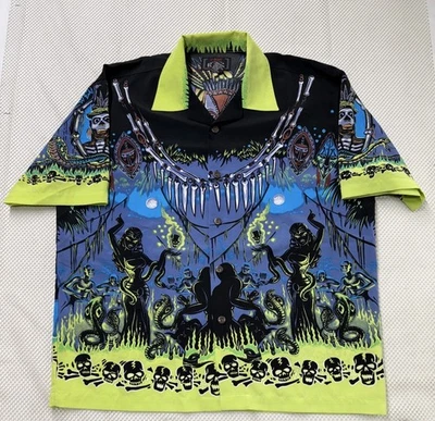 Camisa ética La Rocka BC de colección negra mágica vudú tiki calavera Vince Ray para hombre L Foto 1 de 4