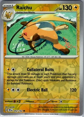 Raichu 052/162 Reverse Holo SV05: Temporal Forces - Pokemon Card - NM - Image 1 of 2