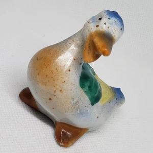 Mini Vintage Porcelain Duck H8175 Japan 2.75 In Speckled Blue Green Yellow - Picture 1 of 6