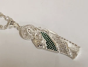 Large St Jude Pave CZ Silver Plated Charm & 30in Long 4mm Wide Turkish Chain Set - Picture 1 of 10