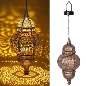 Hanging Solar Lights, Outdoor Decor Solar Lantern, Waterproof Metal Moroccan - Picture 1 of 7