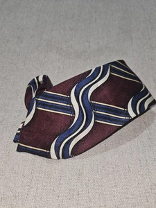 Polo Ralph Lauren Silk Tie Hand Made USA Nordstrom Burgundy Wave Stripe Pattern - Picture 1 of 6