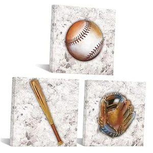 3 Piece Canvas Prints Baseball Wall Art Sports Themed Painting Pictures Boys - Picture 1 of 8