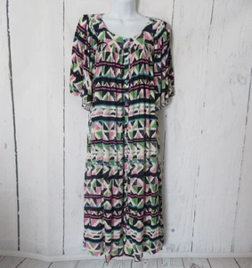 Vestido Go Softly Patio House XL Azul Estampado Geométrico Manga Corta Bolsillos Mumu - Imagen 1 de 6