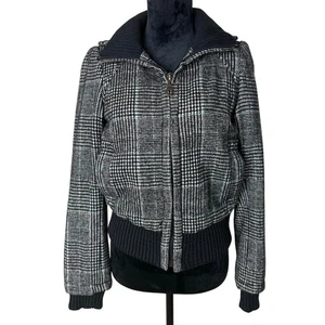 ZARA Plaid Houndstooth Tweed Bomber Jacket - Size XS - Picture 1 of 8