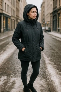 Weather Tamer Womens Black Hooded Parka Coat Medium Winter Coat Utility Style - Picture 1 of 12