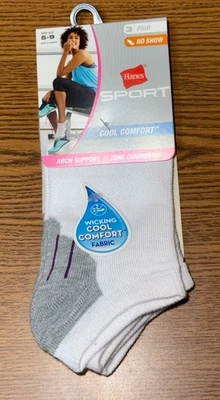 Paquete de 3 calcetines Hanes Sport para mujer Cool Comfort No Show talla 5-9 nuevos con etiquetas Foto 1 de 4