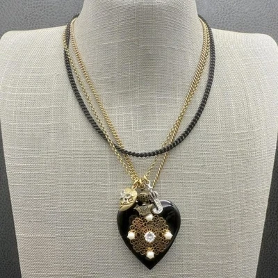 Juicy Couture Heart Pendant Charm Necklace Layered Chains Crown Knight Key 18" - Image 1 of 4