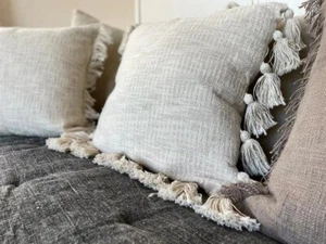 2er Set Kissenbezüge NATUR VEGAN HANDARBEIT 18x18 (natürliche Baumwolle) - Bild 1 von 8