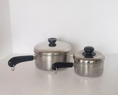 Revere Ware 2Qt & 1Qt Sauce Pan Pot Lot Stainless Steel With Lids  USA - Image 1 of 4