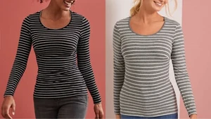 Bravissimo Ava Top gestreift langärmeliges Body Top Stretch T-Shirt UVP 30 BR143 - Bild 1 von 8