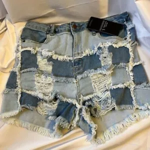 Dolls Kill Soul Happy Patchwork Jeansshorts - Bild 1 von 8