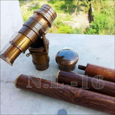 Vintage Brass Telescope Handle Wooden Walking Stick Cane Spyglass Antique Scope • 25.37£