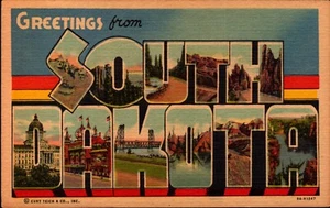 Greetings From South Dakota Large Letter Linen Postcard Curt Teich 1939 Unposted - Picture 1 of 2
