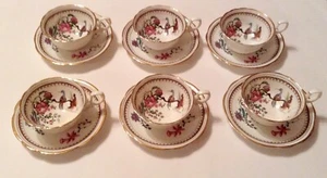 Vintage CORONET Porzellan/England - 6 Teetassen & Untertassen Sets - Ibis & Blumen (S/L) - Bild 1 von 5