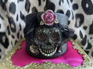 Betsey Johnson Creepshow Skeleton Bride Mourning Skull Leather Cuff Bracelet - Picture 1 of 7