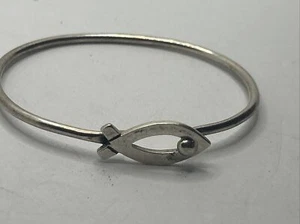 Sterling Silver - Christian Ichthys Fish 7" Hook Bangle Bracelet - Picture 1 of 4