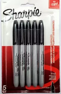 Sharpie Permanent Markers Fine Tip Art Stationery Quick Drying Black 5-Pack - Picture 1 of 6