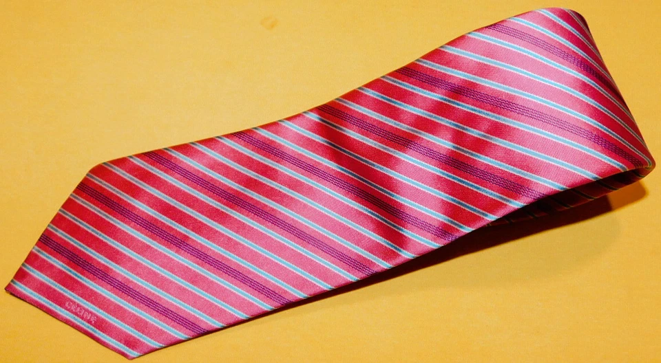 MEN'S CELINE MADE IN ITALY PINK/BLUE/WHITE STRIPED TIE - TIES - DESIGNER TIES. - Image 1 of 4