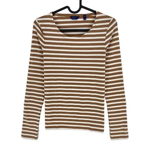 GANT Brown Striped Crew Neck Long Sleeves T Shirt Size S - Picture 1 of 8