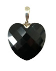 LARGE 925 SILVER AND BLACK STONE HEART PENDANT - @ 6cm x 4cm