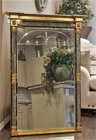 SUPERB VINTAGE VENETIAN MIRROR CUT BEVELED SIDE GLASS COLUMNS EGLOMISE GILT WOOD Cover