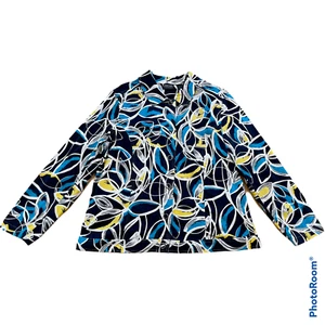 Additions by Chico's Blue Floral Print Cotton Stretch Jacket Long Slv Sz 3 (XL) - Picture 1 of 12
