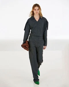 TIBI WOMENS SHIRT/TOP 100% SUPERFINE WOOL FLANNEL V-NECK  GRAY LONG SLEEVES $585 - Picture 1 of 14