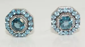 New JUDITH RIPKA 925 St Silver Casablanca Blue Topaz Stud Earrings - Picture 1 of 6