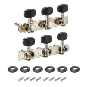 2 Classical Guitar Tuning Pegs Chrome Machine Head Tuning Key Tuner Black Button - Picture 1 of 3