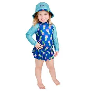 UV Skinz Kids' 3-piece Swim Set Blue Pineapples Reversable Hat Girls Sz 3T 4T - Picture 1 of 19