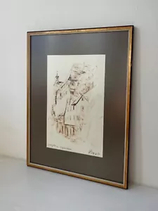 Vintage C. 1984 Framed European Architectural Drawing Illustration By H. Gross - Picture 1 of 14